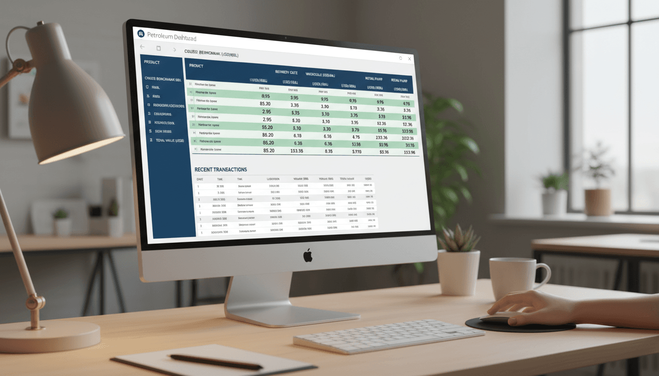 Digital pricing dashboard showing transparent oil brokerage transaction costs