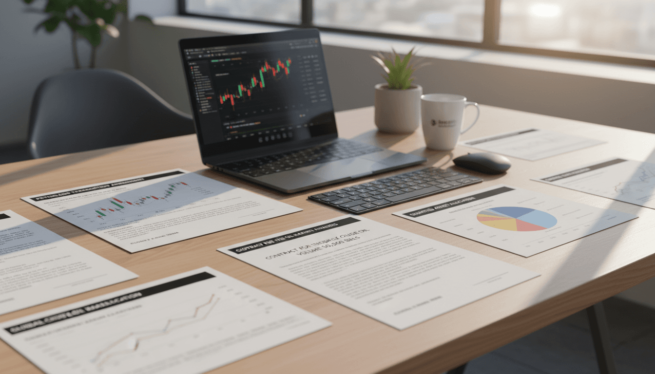 Detailed petroleum transaction documents and market data displayed on workspace